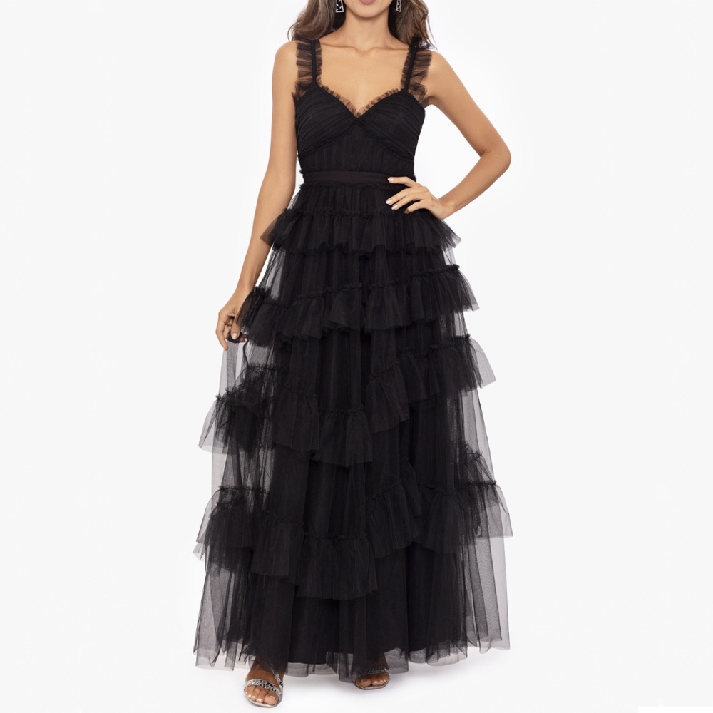 Betsy & Adam | Gigi Long Ruffle Mesh Dress
